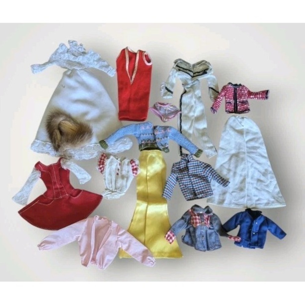 Lot Of Barbie Compatible Doll Clothes Vtg Wedding Dress Bell Bottoms Sweater TLC